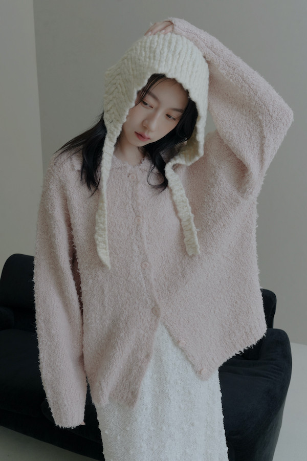 翻領線圈針織上衣(淺粉) 