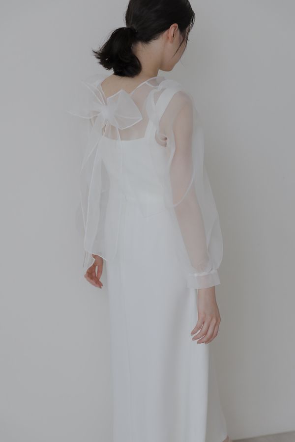 法式方型領肩帶洋裝(白) 