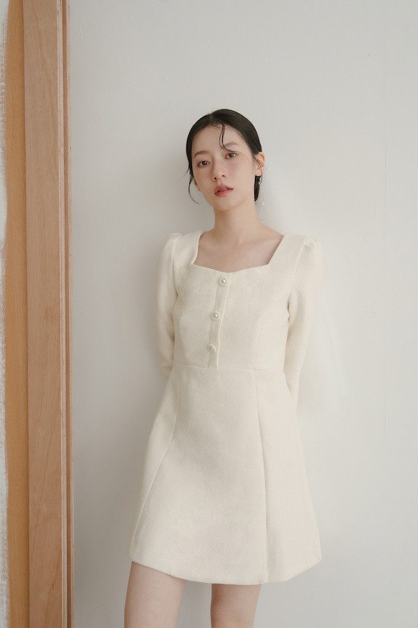 小香風長袖短洋裝(白) 