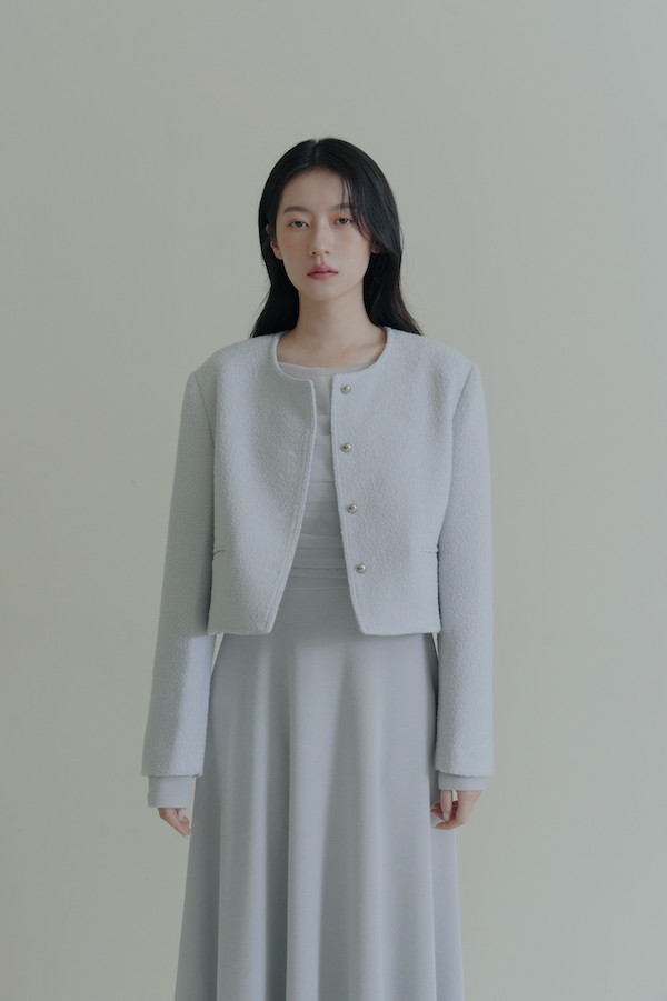 簡約圓釦小香風外套(淺藍) 