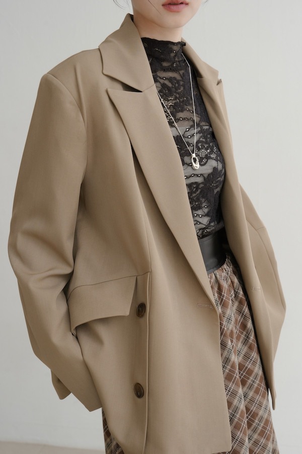 斜口袋側邊不規則西外(淺棕) 