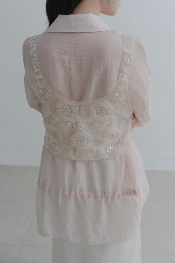 雛菊花亮片珠繡背心(米白) 