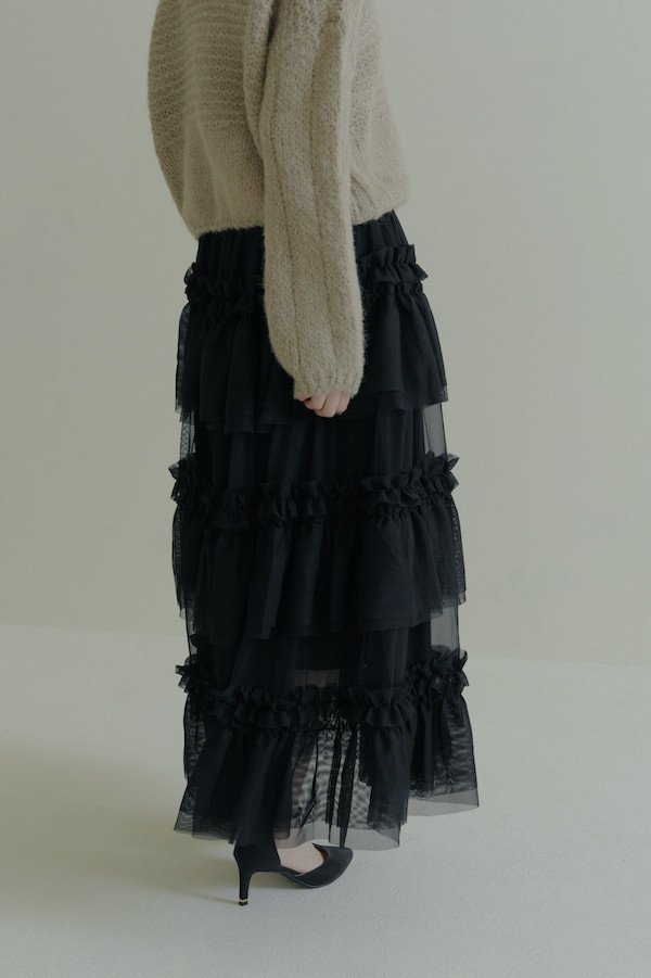 多層次網紗造型長裙(黑) 