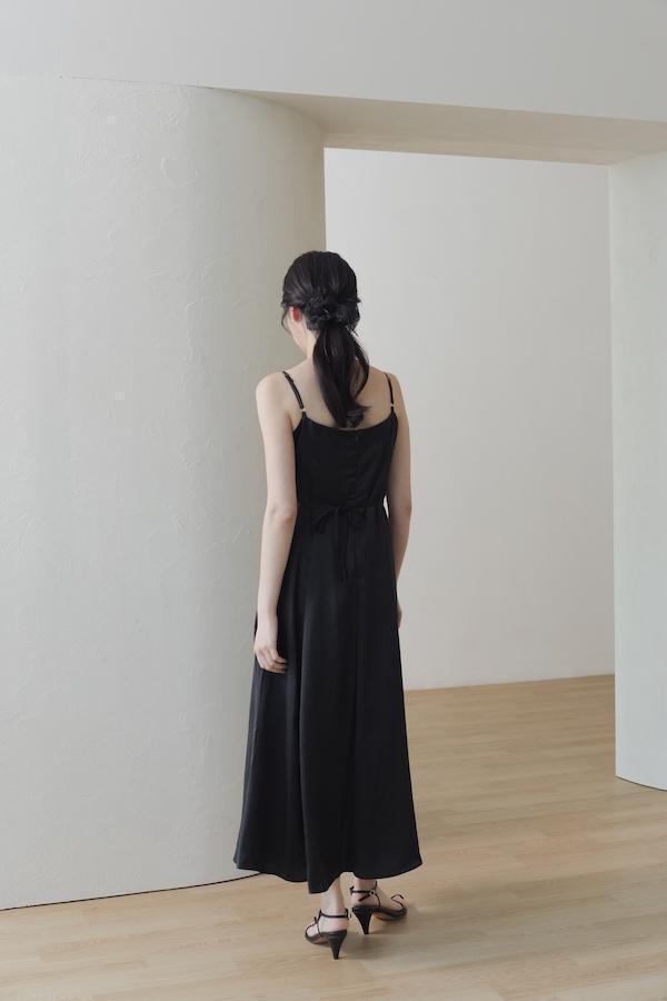 快閃-法式蕾絲緞面連身裙(黑) 