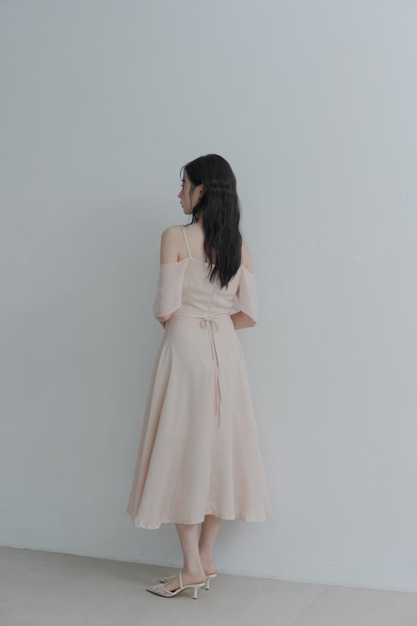 垂領卡肩雪紡洋裝(淺粉) 