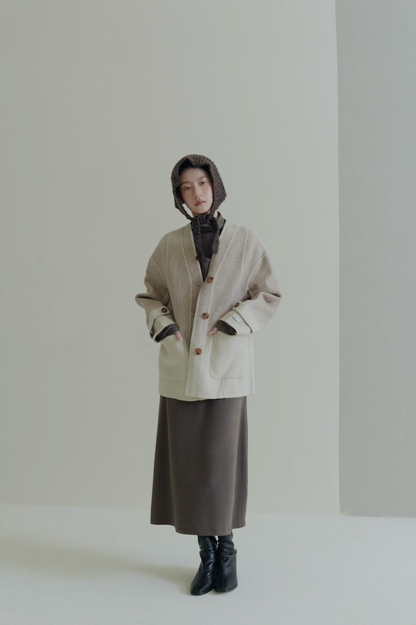 漸層大口袋純羊毛大衣(棕) 