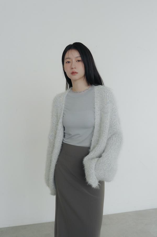 立體混色線圈針織外套(淺灰藍) 