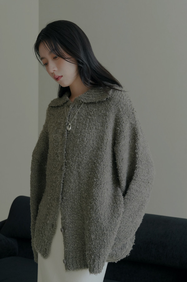 翻領線圈針織上衣(灰) 