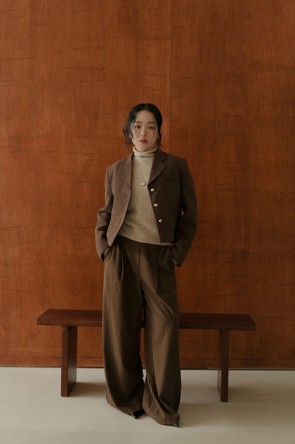 高腰落地時髦西裝褲(深咖) 