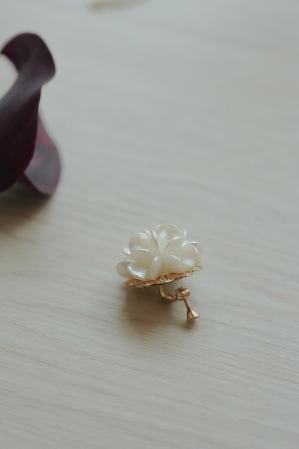 立體切割花片金色耳扣 