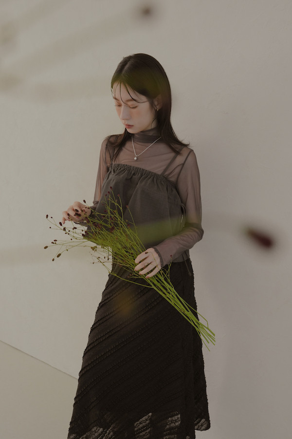 斜紋蕾絲小魚尾長裙(黑) 