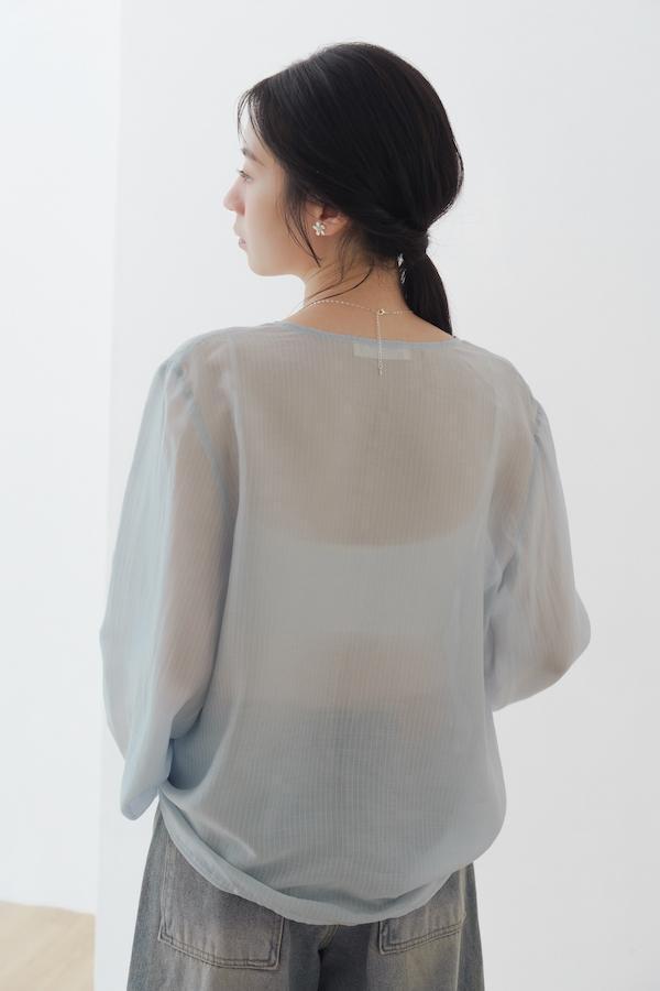 微透肌直紋天絲上衣(淺藍) 