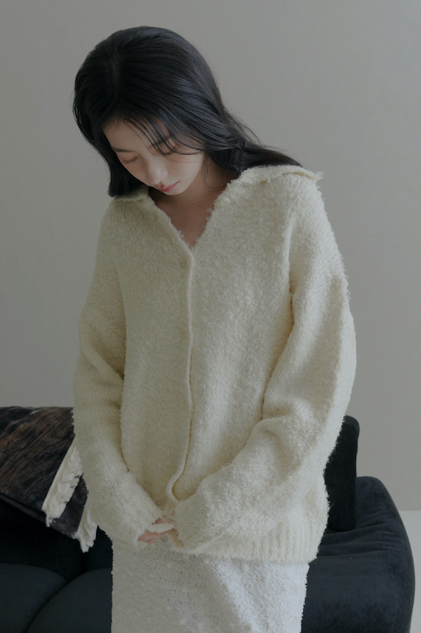 翻領線圈針織上衣(白) 