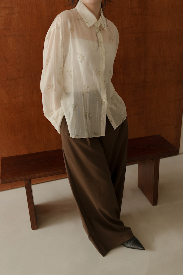 田園花樣天絲透肌上衣(白) 