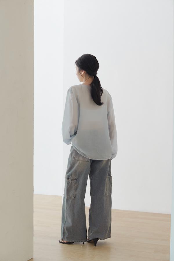 微透肌直紋天絲上衣(淺藍) 