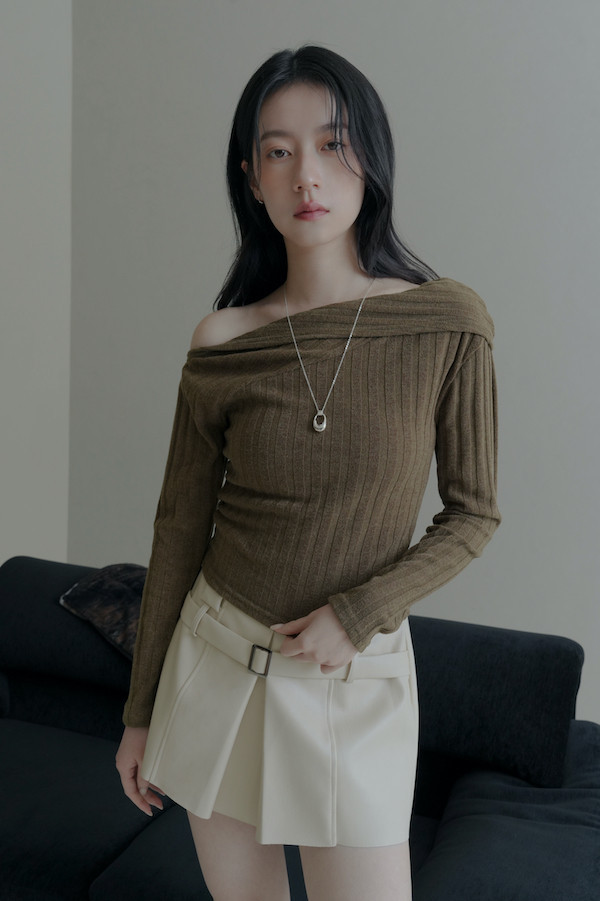 設計感皮革短褲裙(白) 