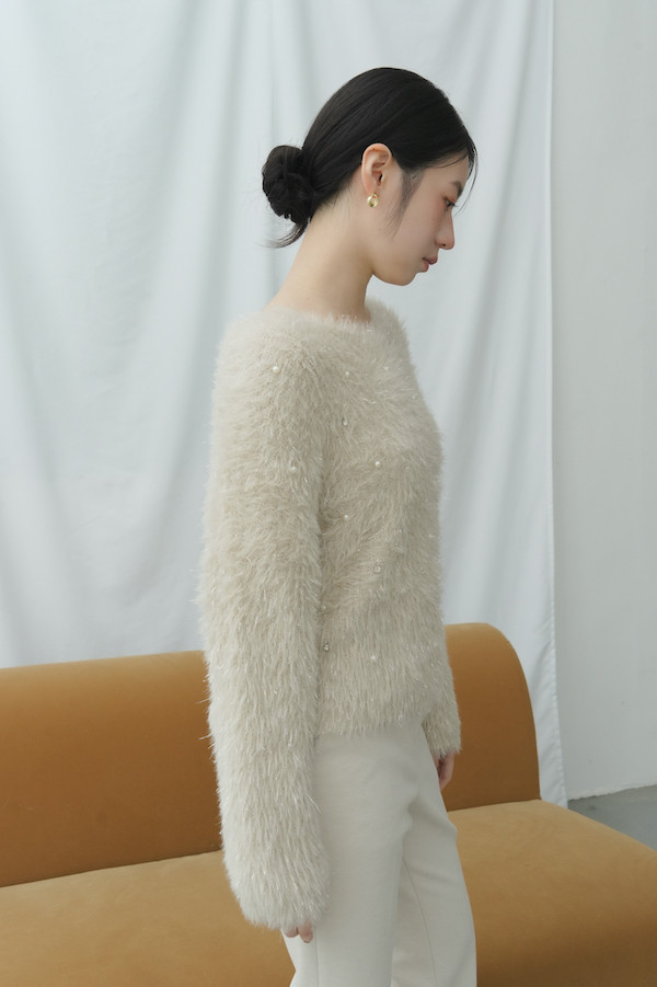 水鑽珍珠閃亮毛毛上衣(杏) 