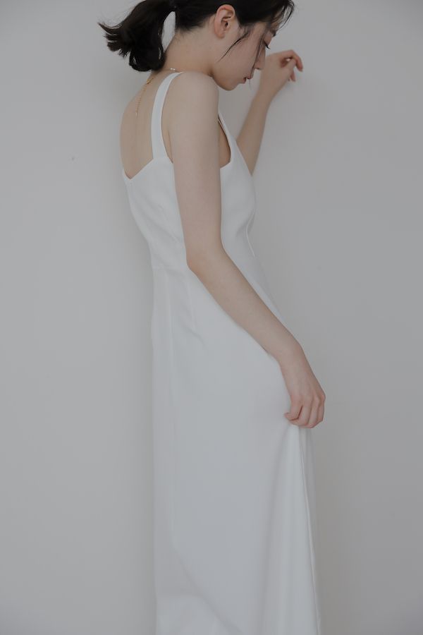 法式方型領肩帶洋裝(白) 