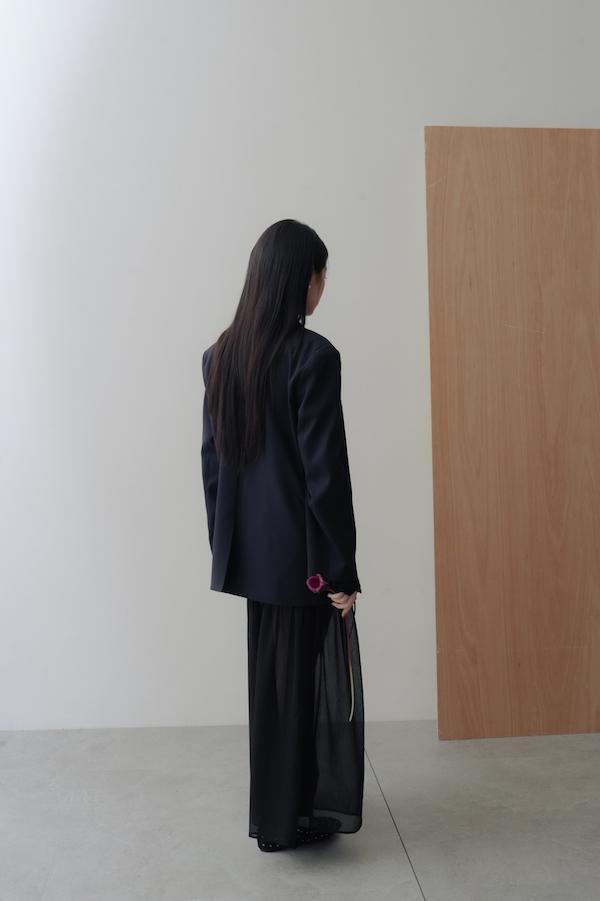 拼接透紗設計感長裙(灰黑) 