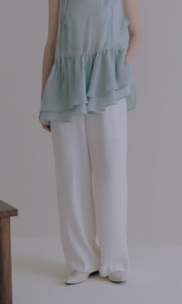 簡約落地雪紡寬褲(白) 