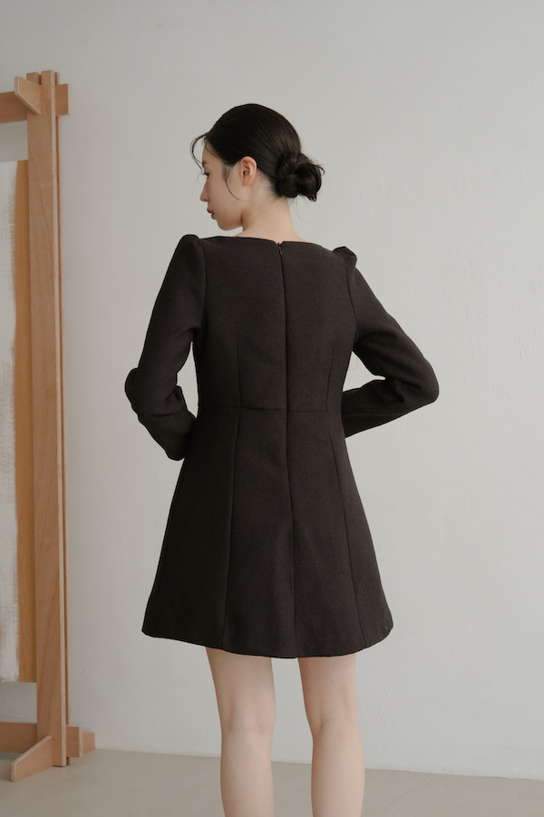 小香風長袖短洋裝(黑) 