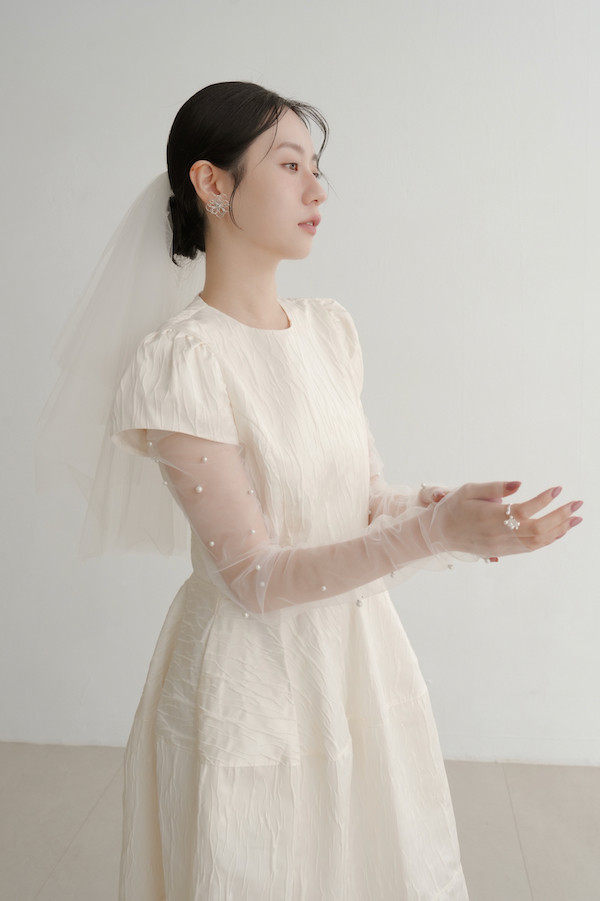 珍珠釘網紗袖套(米白) 