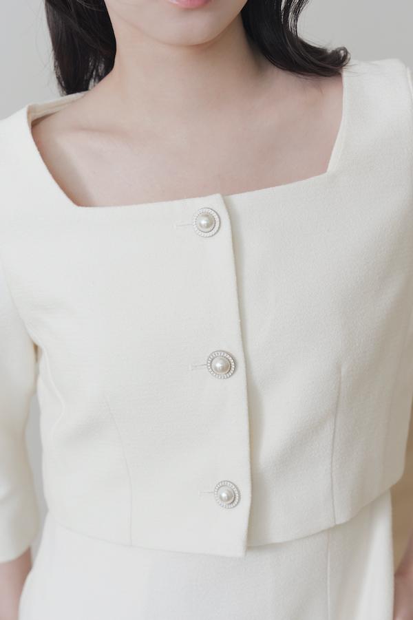 小香風七分袖簡約洋裝(白) 