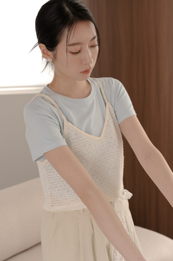 針織背心短袖上衣組(淺藍) 