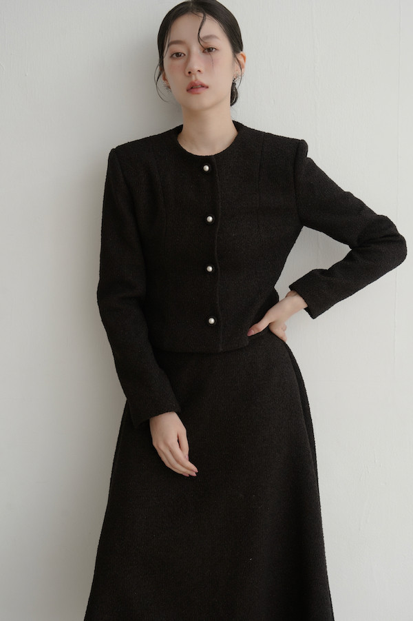 無領小香風長袖外套(黑) 