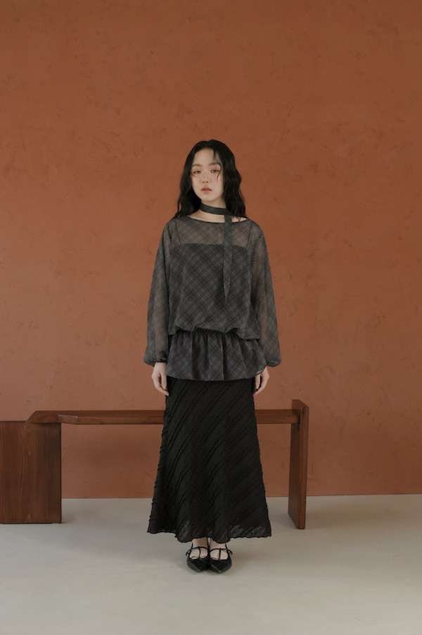 斜紋蕾絲小魚尾長裙(黑) 