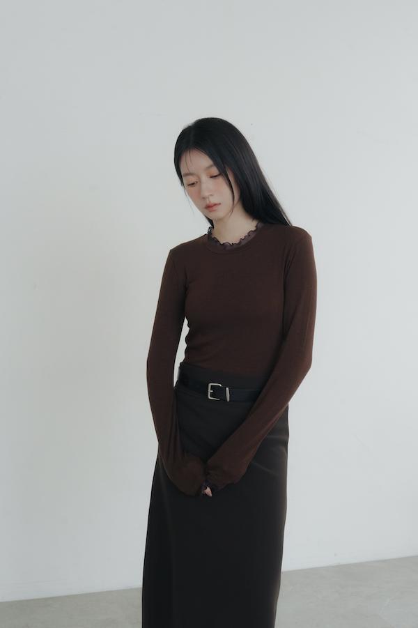 彈性收腰簡約直筒長裙(深咖) 