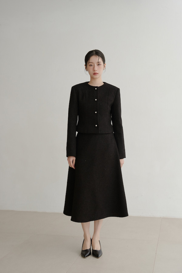 簡約小香風傘狀裙(黑) 