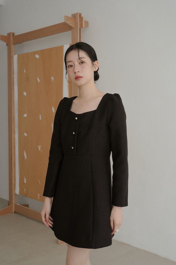 小香風長袖短洋裝(黑) 
