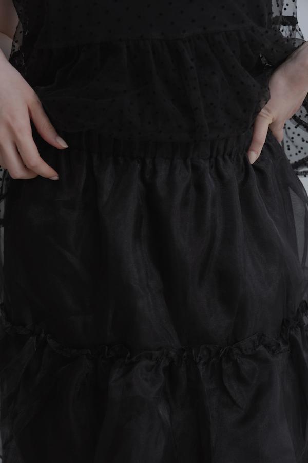 下襬透紗多層次裙(黑) 