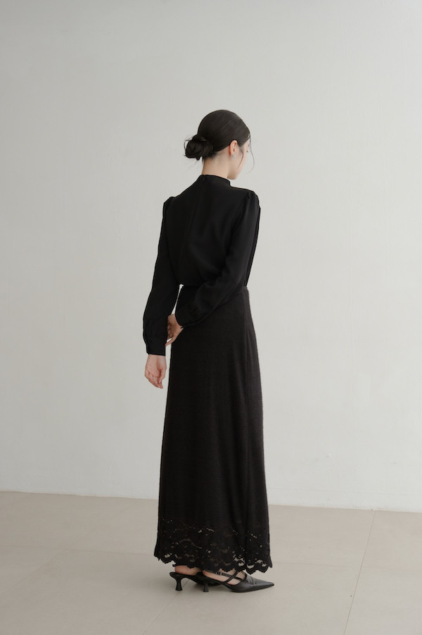 下擺蕾絲彈性長裙(黑) 