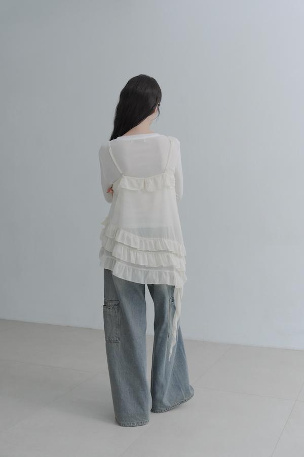 下襬荷葉兩件式上衣(白) 