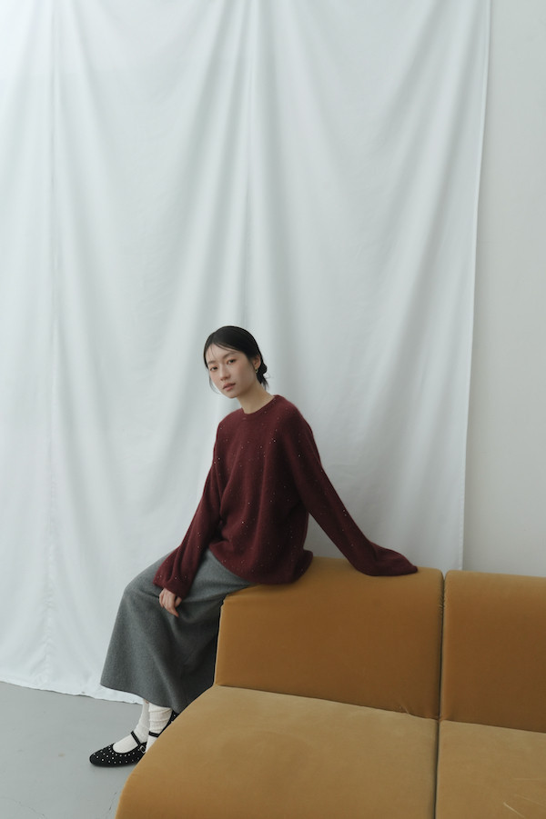 細緻閃亮柔軟毛衣(酒紅) 