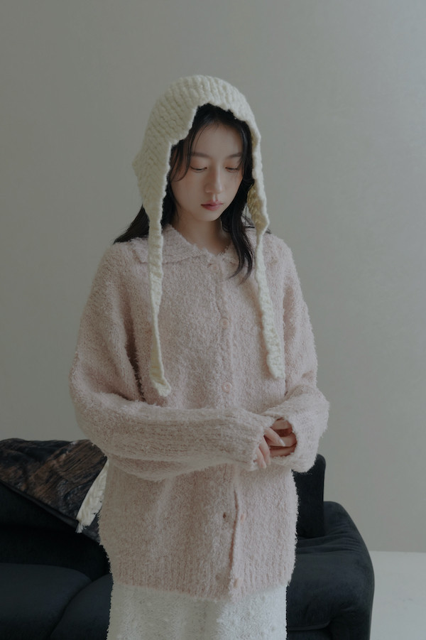 翻領線圈針織上衣(淺粉) 