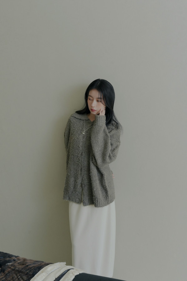 翻領線圈針織上衣(灰) 