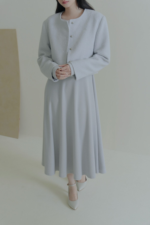 簡約圓釦小香風外套(淺藍) 