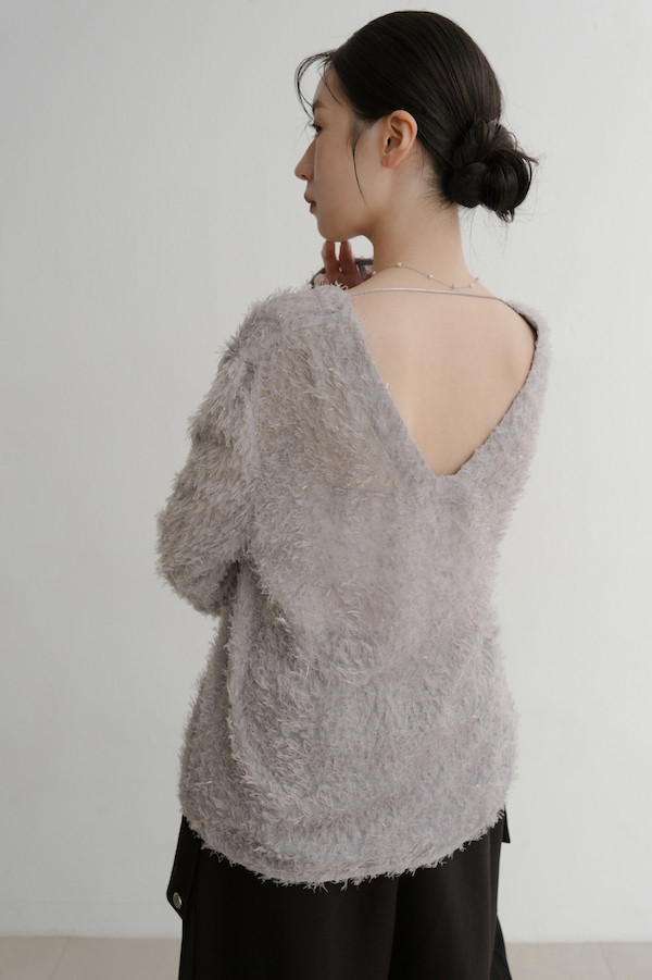 Ｖ領亮亮毛毛上衣(灰) 