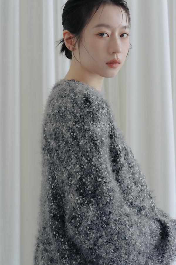 立體混色線圈針織外套(深灰黑) 