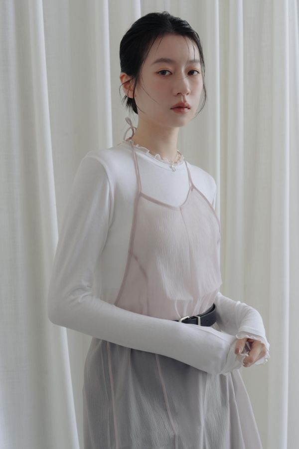 透膚薄紗造型綁帶罩衫(淺紫) 