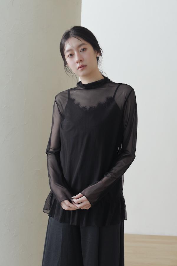 高密度網紗透肌感上衣(黑) 