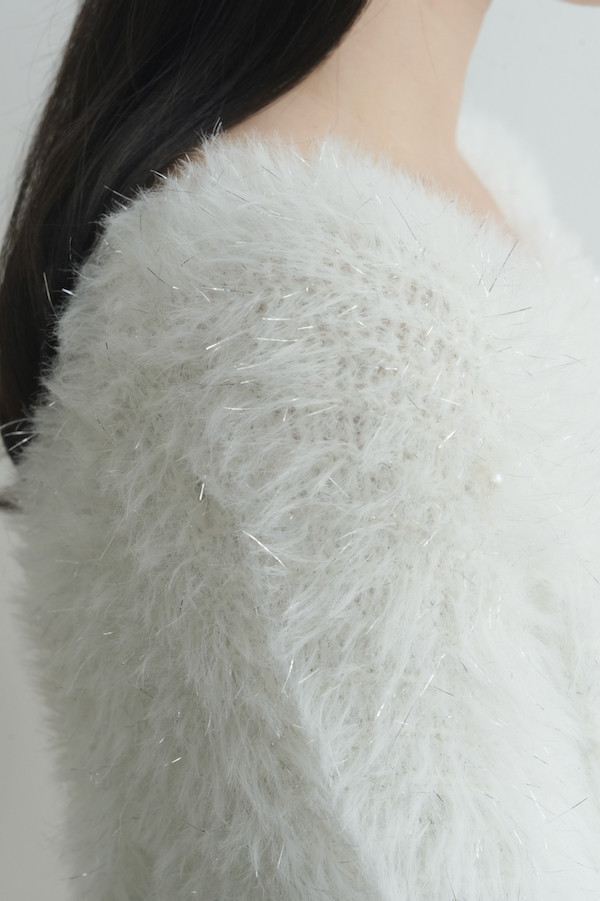 水鑽珍珠閃亮毛毛上衣(白) 