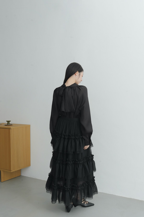 扭轉綁帶天絲上衣(黑) 