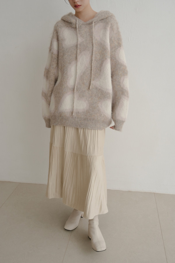 暈染愛心連帽毛衣(淺灰) 