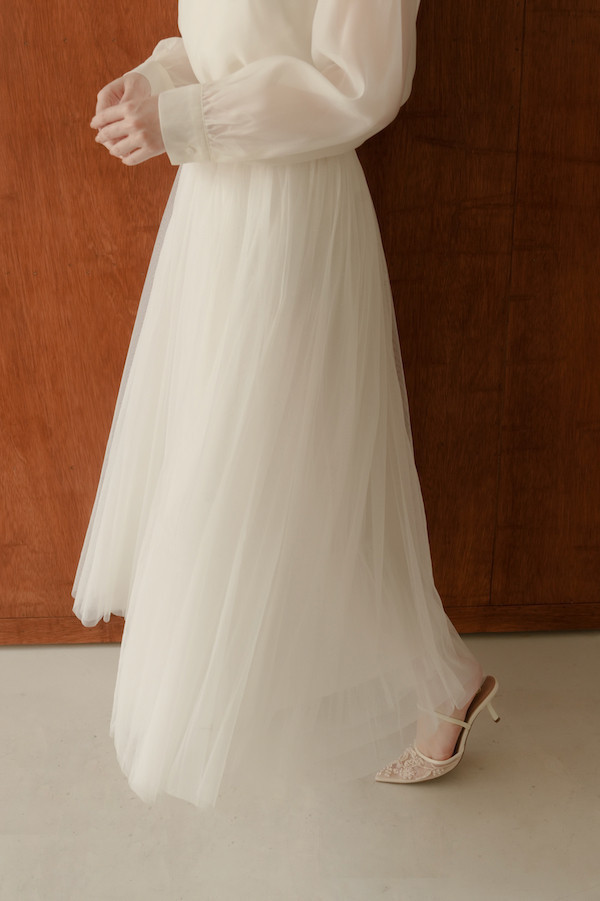 韓國三層網紗長裙(白) 