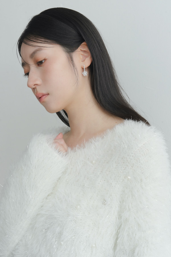 水鑽珍珠閃亮毛毛上衣(白) 