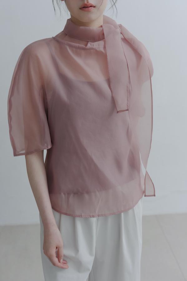 透肌彎弧袖韓系上衣(太妃糖) 